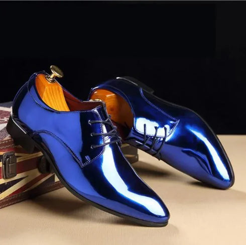 Men's Patent Leather Wedding Oxfords Shoes Pointed Toe Dress Shoes